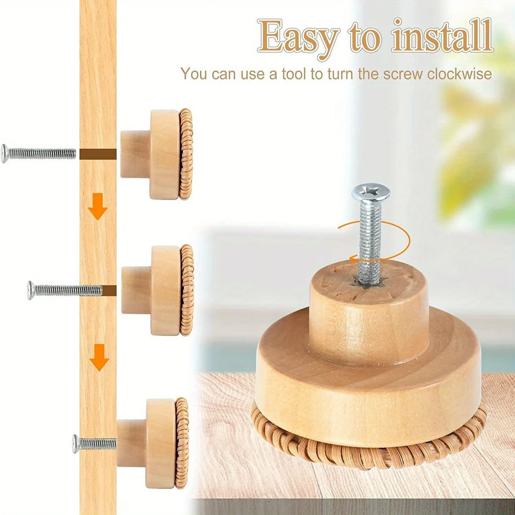 6PCS Rattan Wooden Handles Round Handmade Cabinets Drawer Pulls Wood Kitchen Cupboard Wardrobe Door Dresser Knobs Zpaxo