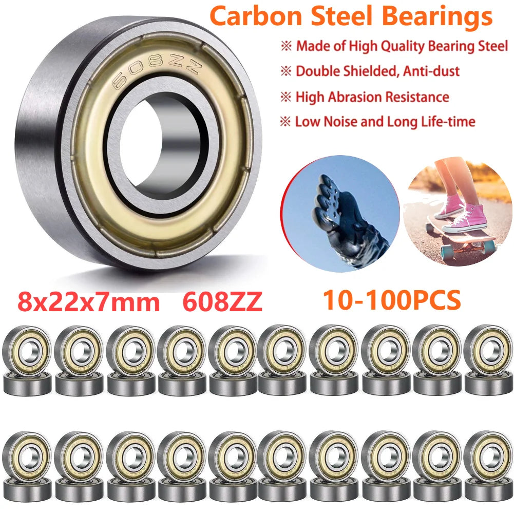 10- 608ZZ Ball Bearings High-carbon Steel Double Shielded Miniature
