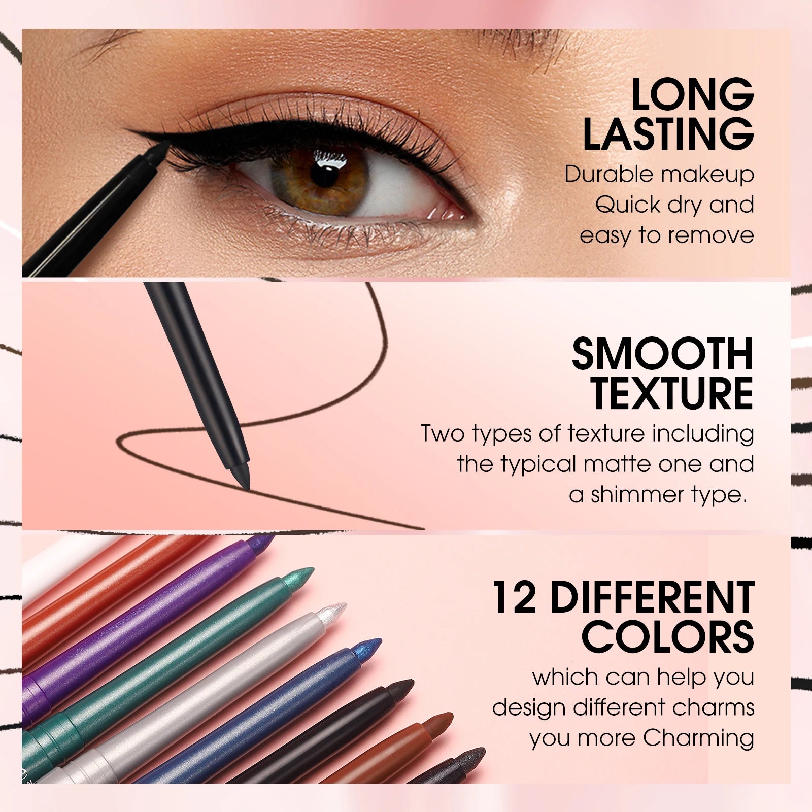 Waterproof Sweat Resistant Eyeliner Pen Durable Easy Fast Drying
