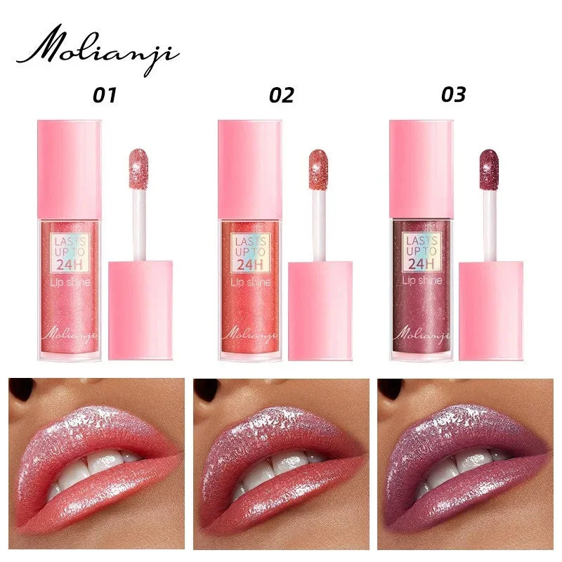 3 Colors Flowing Light Glitter Lip Glaze Long Lasting Moisturizing Diamond Shimmer Lip Gloss Shiny Pearl Liquid Lipstick Zpaxo
