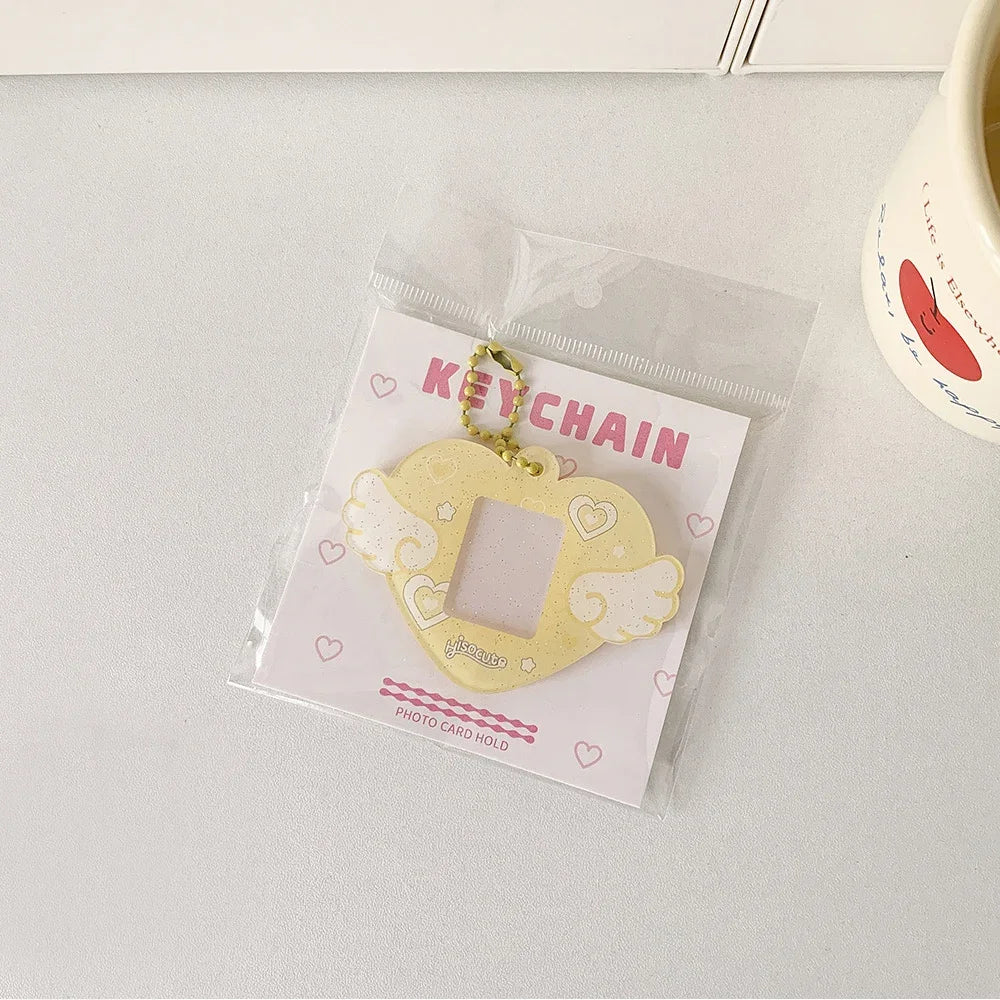 Portable Glitter Star Acrylic Photocard Holder Keychain 1-Inch ID Card Case Student Kpop Idol Photo Bag Durable Card Storage Zpaxo AYellow