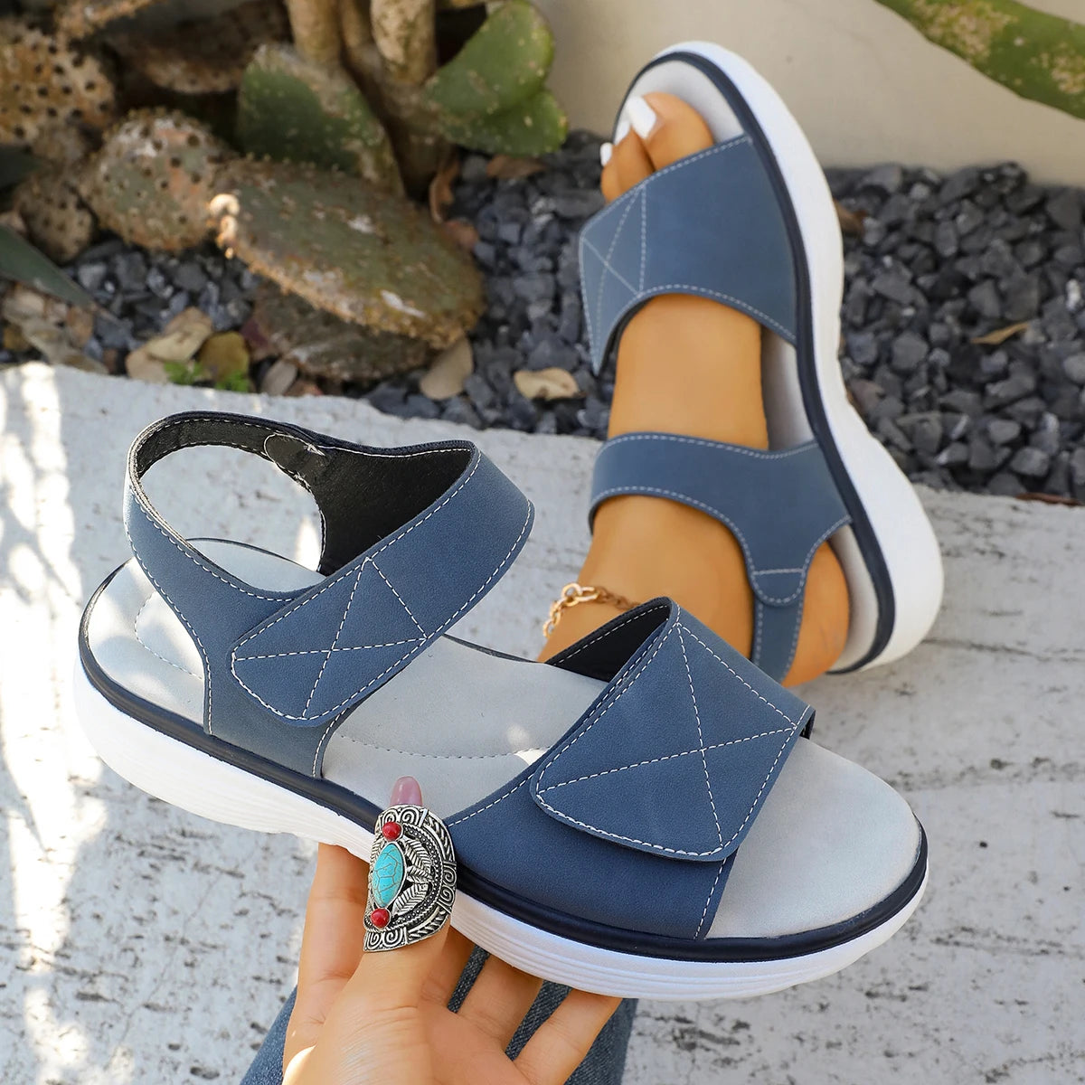 Trend Women Casual Sandals Summer Retro Flat Open Toe Outdoor Shoes Comfortable Lightweight Shoes Wedge Platform Sandals Female Zpaxo