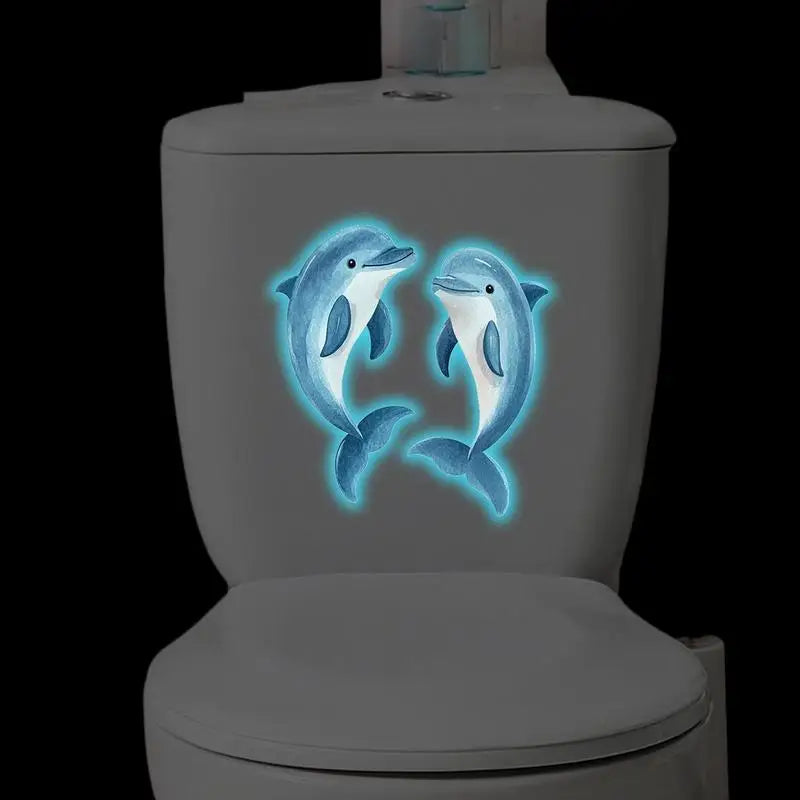 Bathroom Blue Luminous Dark Dolphin Toilet Seat Sticker Creative Zpaxo