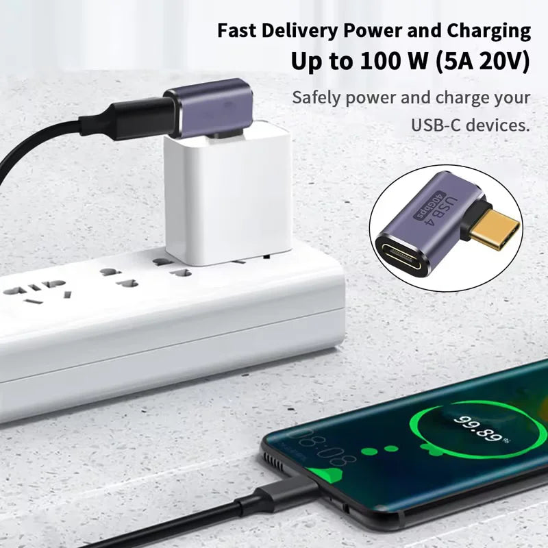 USB4 40Gbps 90° USB-C Adapter | 100W Fast Charge & 8K Video USB-C Adapter Zpaxo
