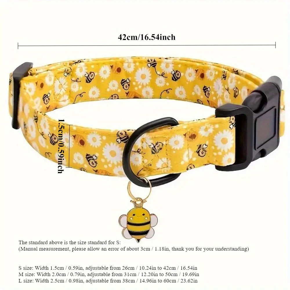 Cute Yellow Bee Print Dog Collar Suitable Small Medium Large Dogs