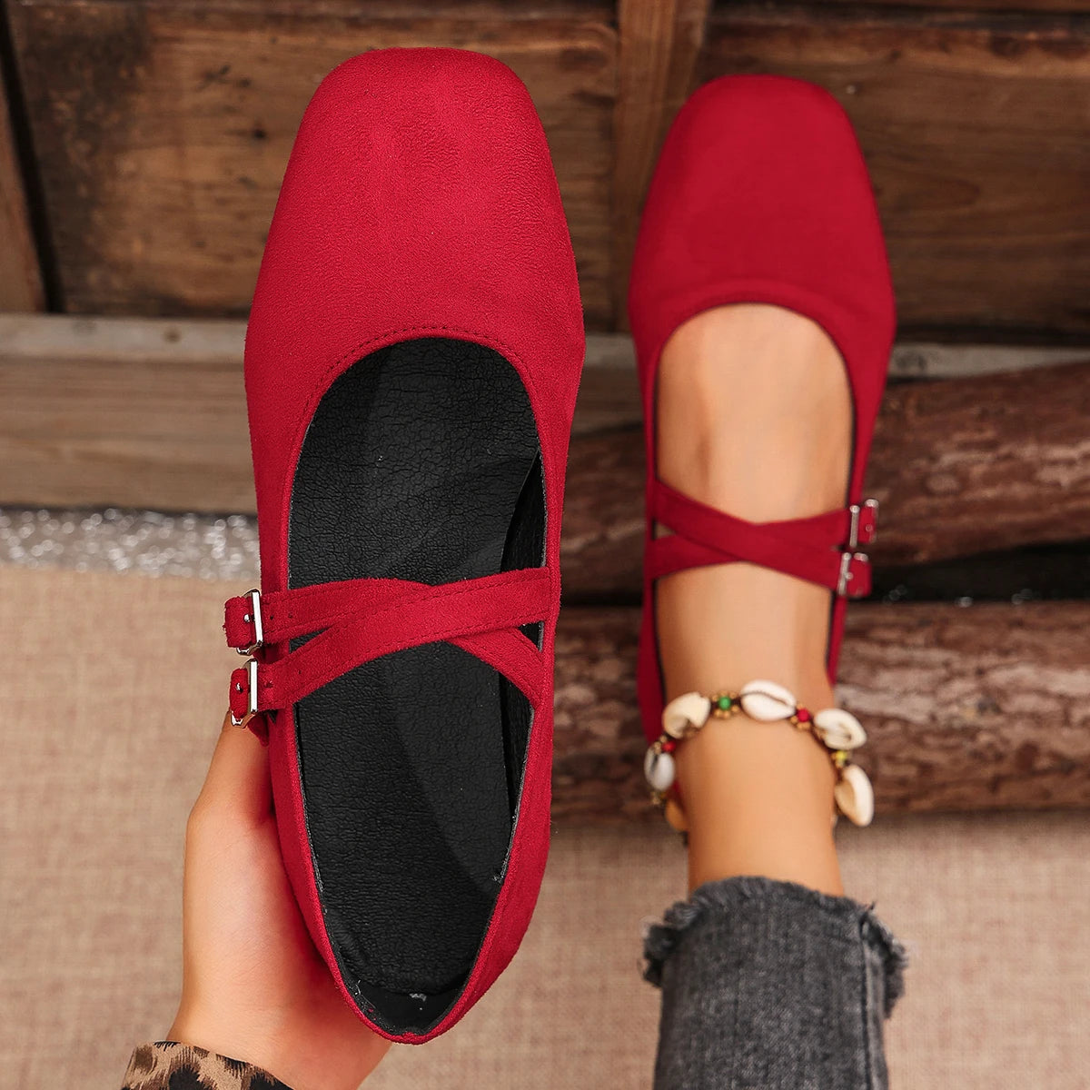 Women Flats new Ballet Flat Mary Jane Shoes for Women Leopard Print Comfortable Soft Flat Loafers Shoes Women Zapatos De Mujer Zpaxo Red 38