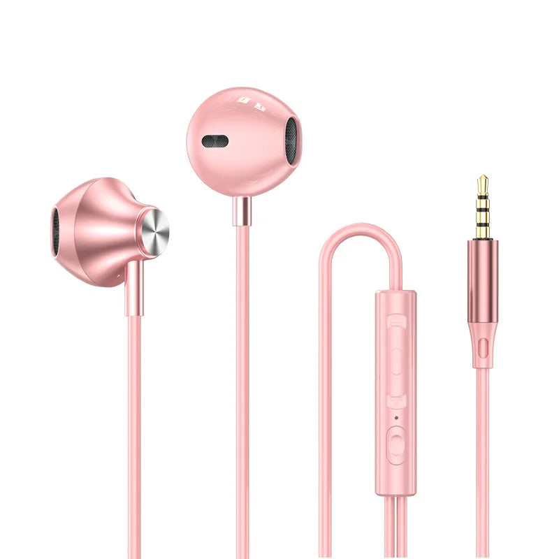 9D Stereo Wired Headphones HiFi Surround Sound In-ear Type C 3.5mm Jack With Wire Control Microphone Headset For Realme Xiaomi Zpaxo Pink 3.5mm