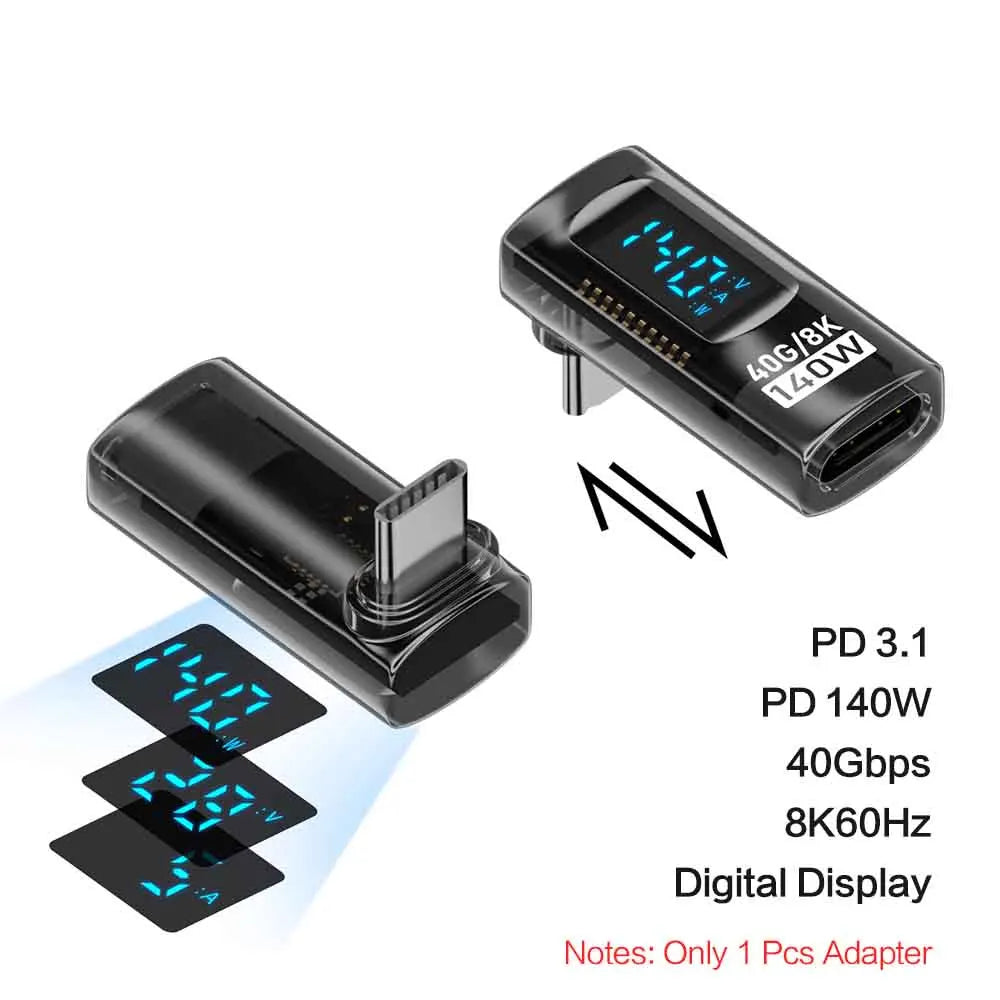 90° USB-C Adapter – 40Gbps, PD 140W, 8K 60Hz, Thunderbolt 4 USB-C Adapter Zpaxo 90D Up Transparent