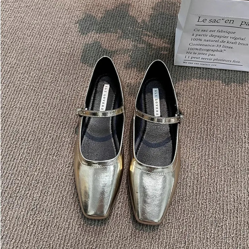 Flat Shoes for Women 2025 Spring and Autumn Silver Soft Sole Flat Mary Jane Women's Shoes Loafers Women Lolita Shoes for Women Zpaxo