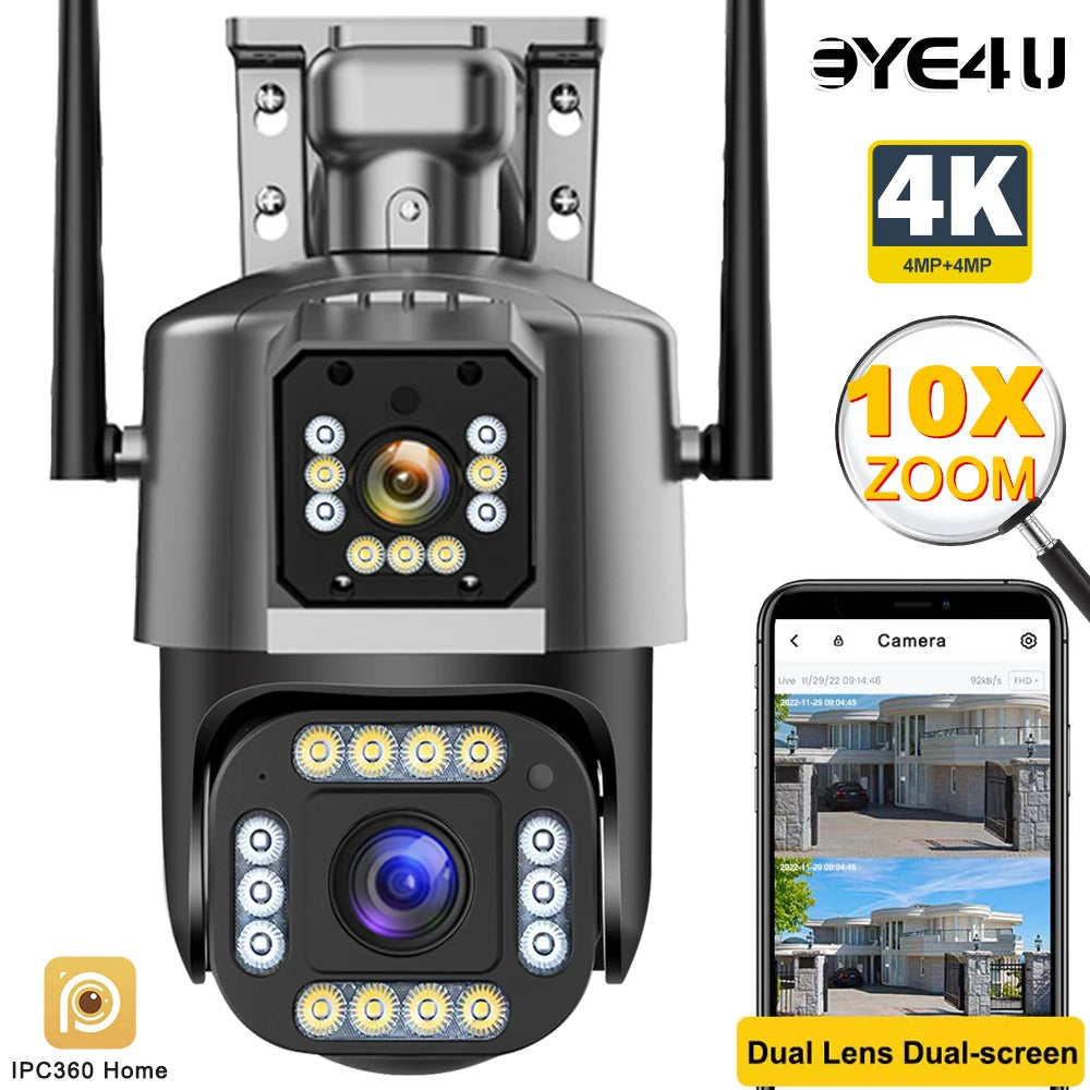 4K Dual Lens Camera Outdoor 10X Zoom PTZ 5K Triple Lens Security Cameras Auto Tracking 8K Four Lens Video Surveillance Webcam Zpaxo