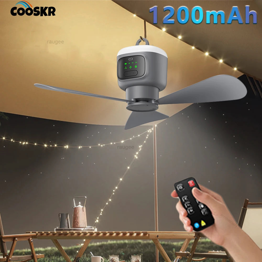 Portable Ceiling Fan 12000mAh Rechargeable Tent Hook Cooling Camping