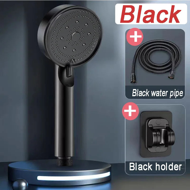 5 Mode Pressure Boost Shower Head Multifunction Adjustable Large Water Yield Shower Nozzle Massage Shower Bathroom Accessory Zpaxo black set - 3pcs
