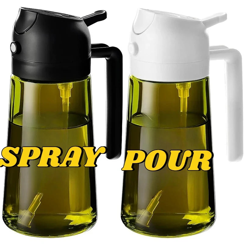2 in 1 Dark Olive Oil Sprayer and Dispenser Black Lightproof Oil Spray Bottle for Cooking Salad BBQ Kitchen Barbecue Tools Zpaxo 2PCS-BLACK-WHITE