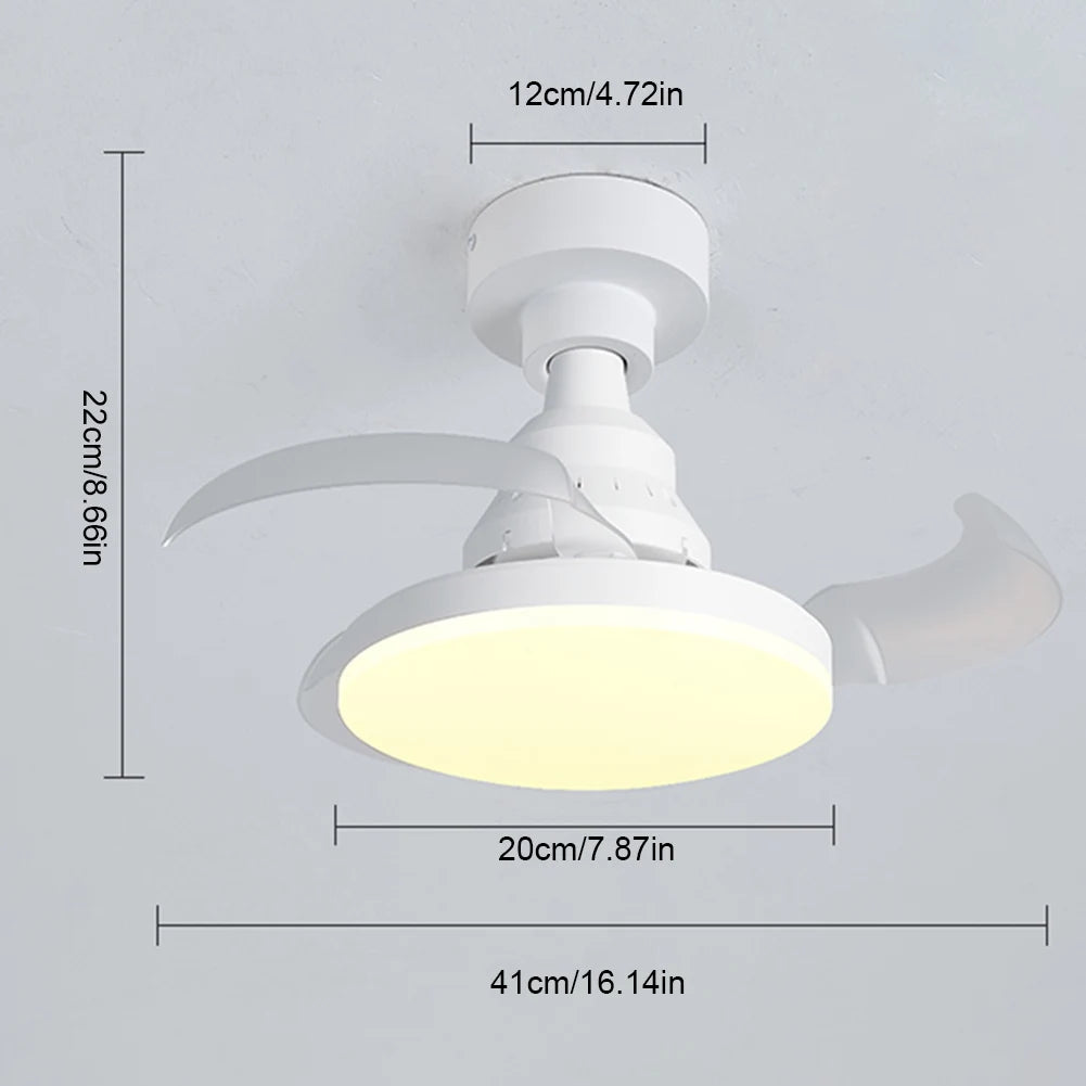 Portable Hanging Fan with LED Light Remote Control Cordless Fan 3 Gears Invisible Leaf Fan for Dining Room Bedroom Living Room Zpaxo