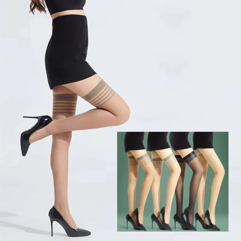 Women's Nylon Thigh High Stockings – Striped Knee Socks
