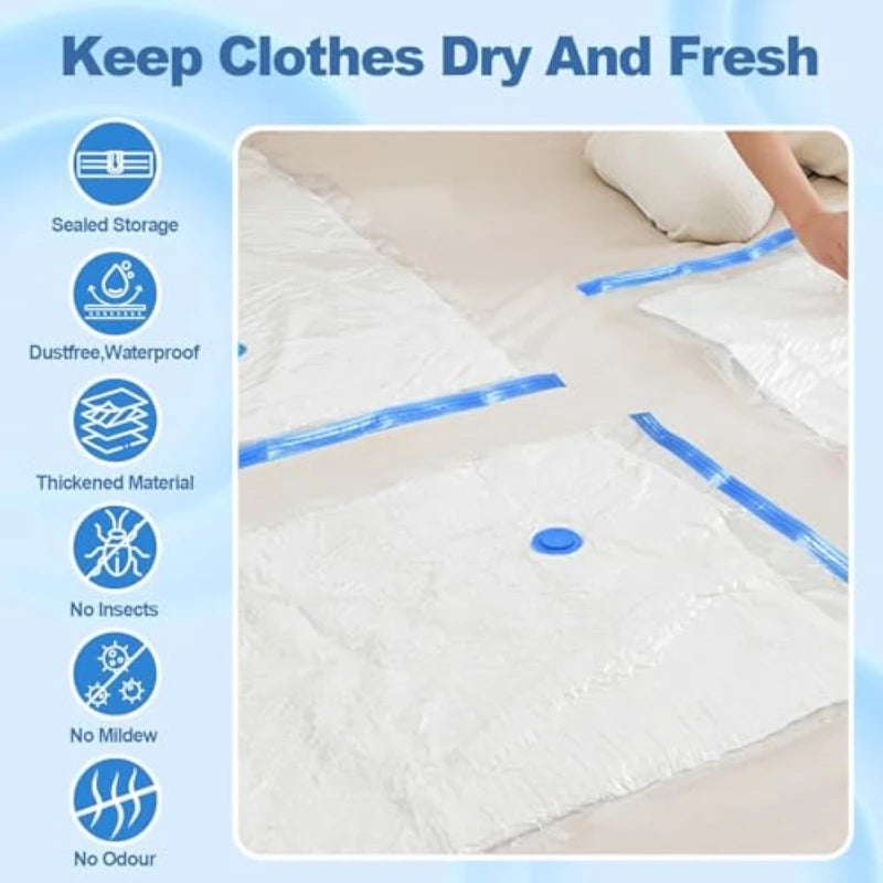 2/3/7 Pcs Vacuum Storage Bags for Clothes Heavy Duty with Hand Pump Space Saver Airtight Reusable Travel Storage Organizer Zpaxo