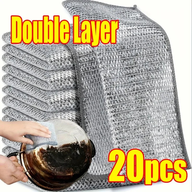 Magic Cleaning Cloth Iron Stick Metal Wipes Rags Magic Dishcloth Wash Towel Silver Steel Wire Kitchen Cloth Thickened Rag 1-20pc Zpaxo