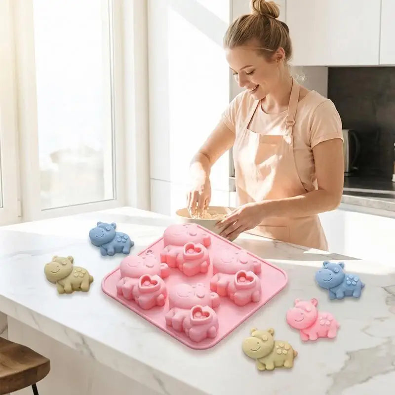 Flexible Silicone Hippo Mold Four Cavity Heart Tray Homemade Zpaxo