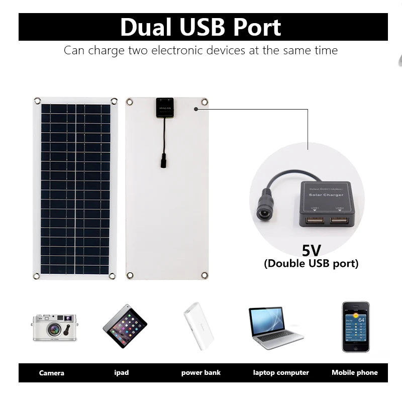 500W Portable Solar Panel 18V 12V Waterproof USB Port 5V Charger Zpaxo