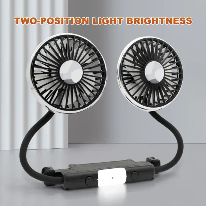 Car Fan Cooling Dual Head Type-c Usb 3 Speeds Adjustable Auto Cooler