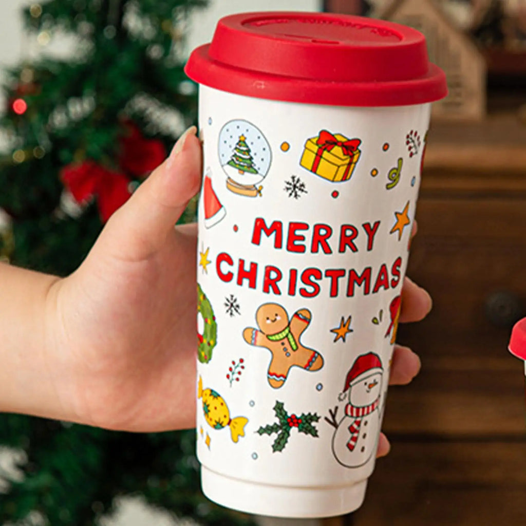 Christmas Coffee Cups Reusable Ceramic Holiday Drinkware Travel Mug