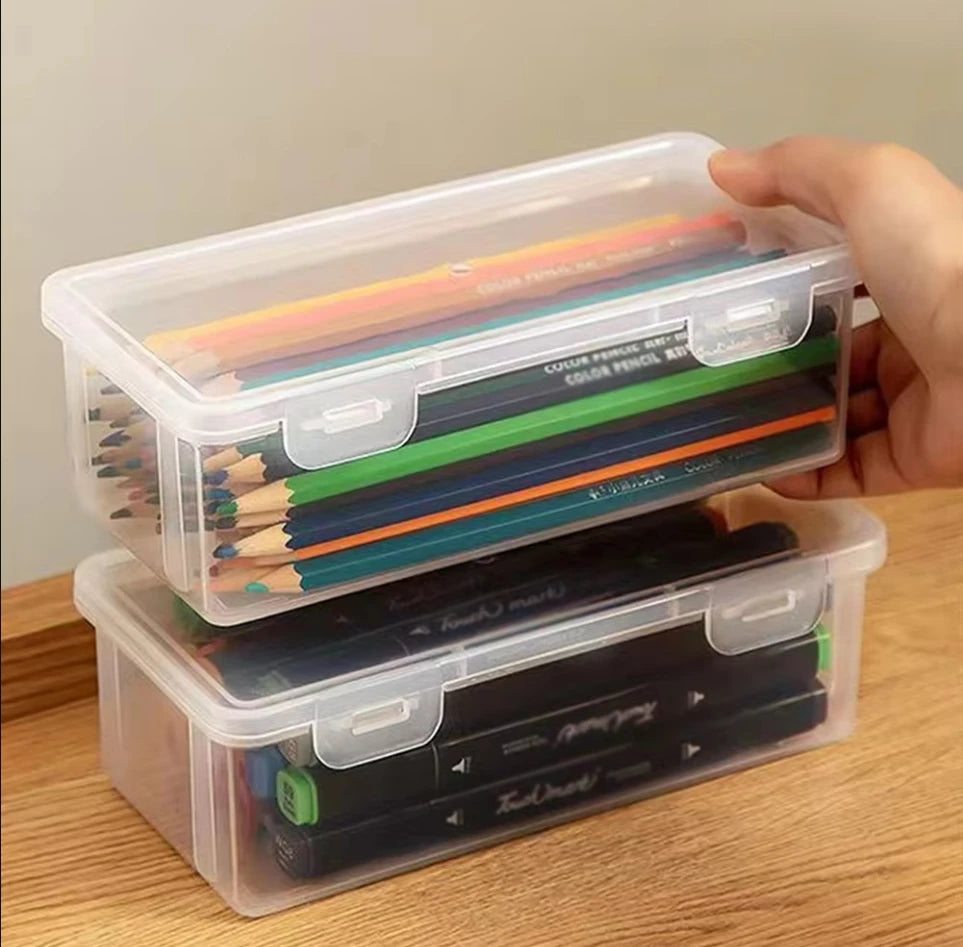 1/2/3/6pcs Pencil Case Box Transparent Plastic Pencil Boxes For Students Without Printing Case Supplies Pencil Sundries Storage Zpaxo 2PCS
