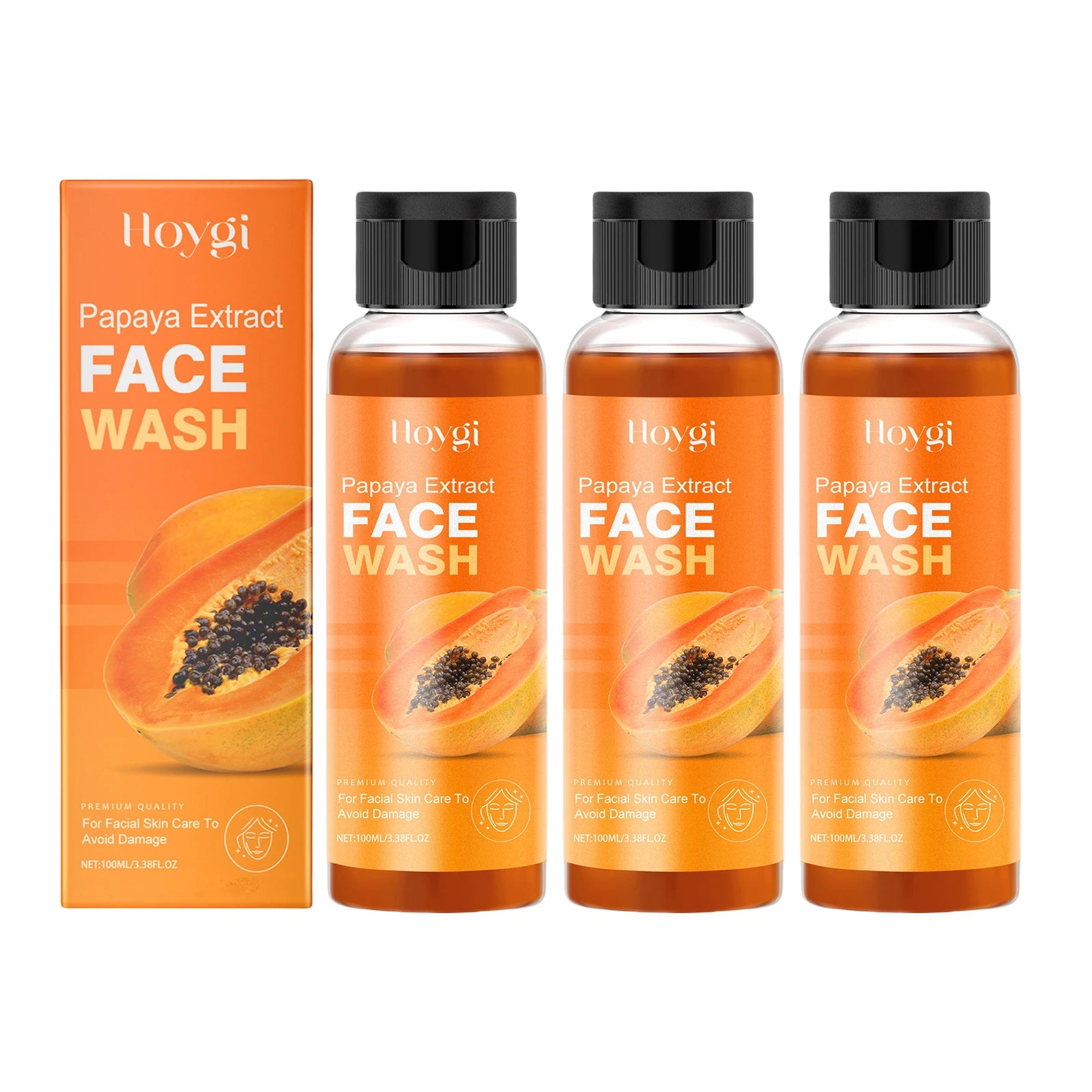 Hoygi Papaya Cleanser Gentle Exfoliating Hydrating Brightening Natural Enzyme Face Wash for Sensitive Skin All Types Zpaxo 3PCS