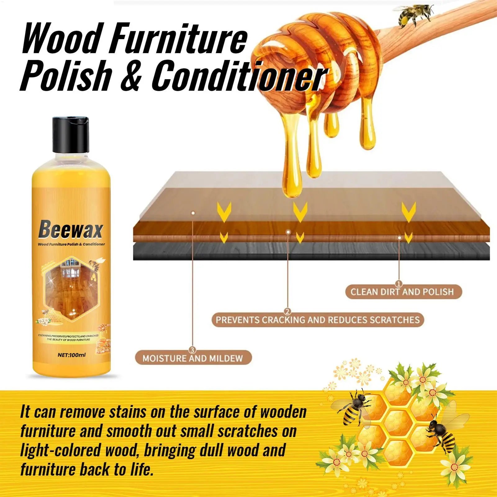Beeswax Furniture Restorer Natural Wood Cleaner Gloss Restoration
