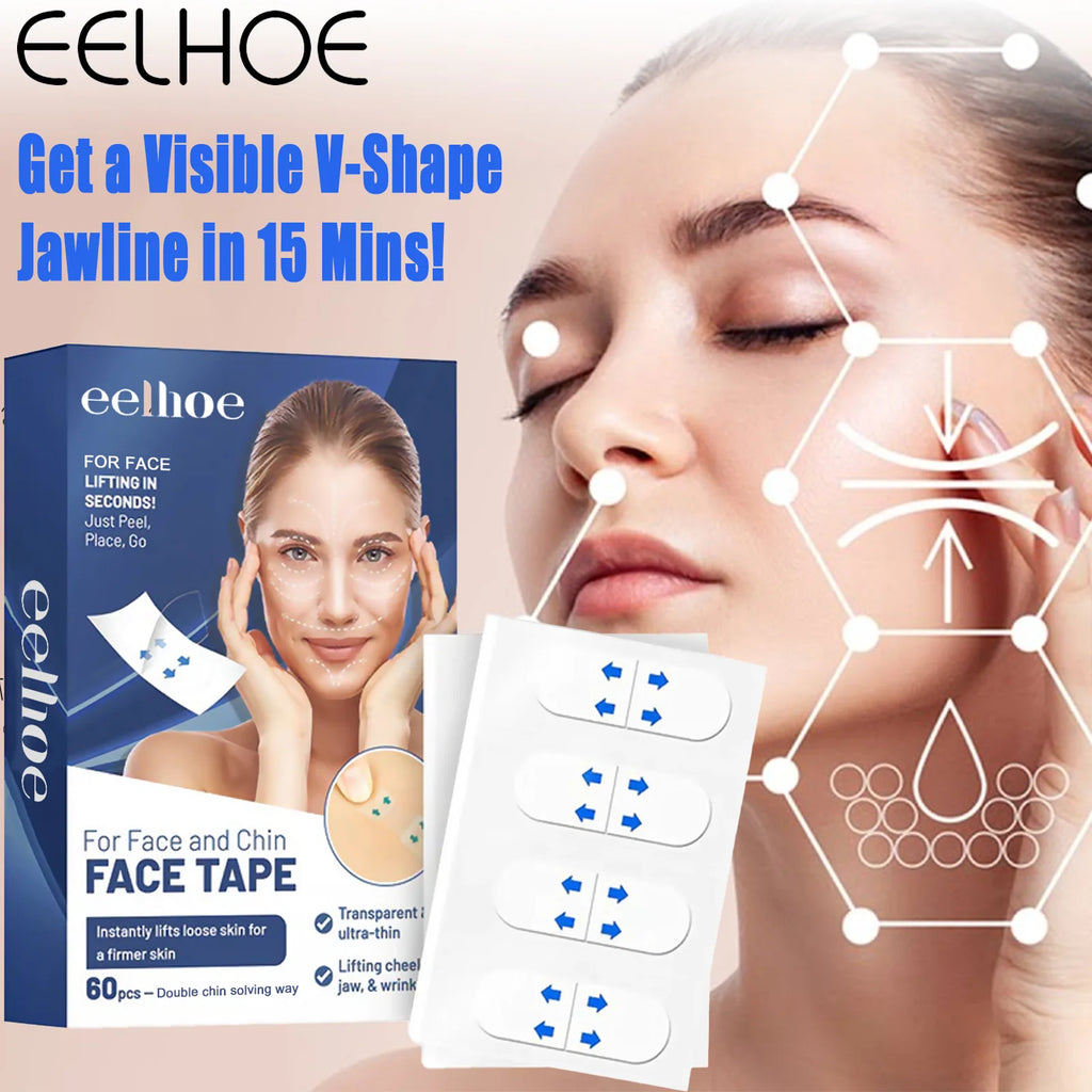 60 Pcs Face Lifting Strips V Shape Lift for Jawline Instant Face Tightening Patches to Reduce Double Chin Anti Sagging Collagen Zpaxo