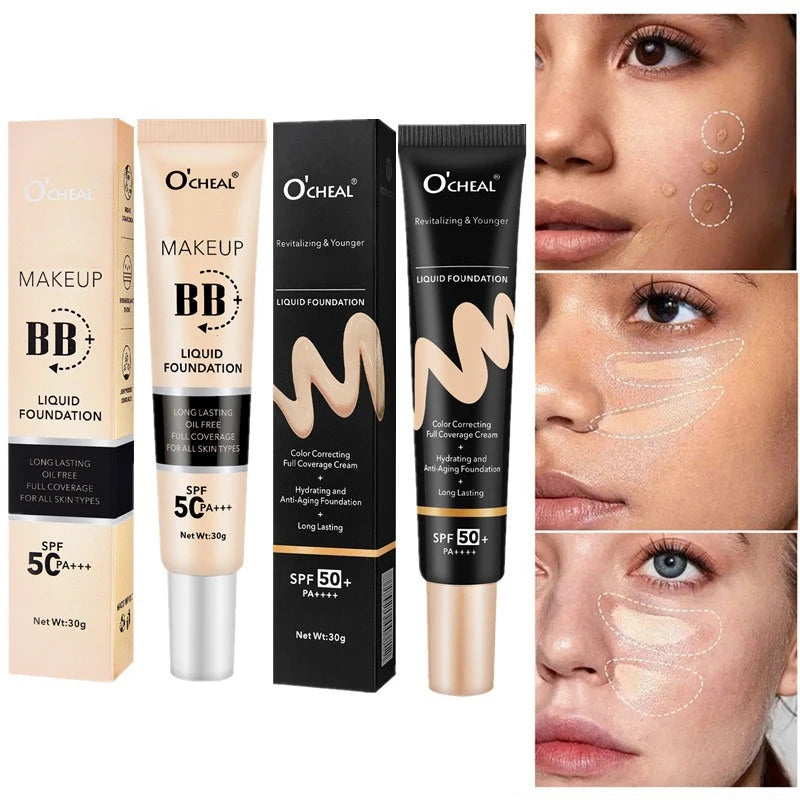 BB Cream Full Cover Face Base Liquid Foundation Makeup Waterproof Long Lasting Facial Concealer Whitening Cream Korean Make Up Zpaxo