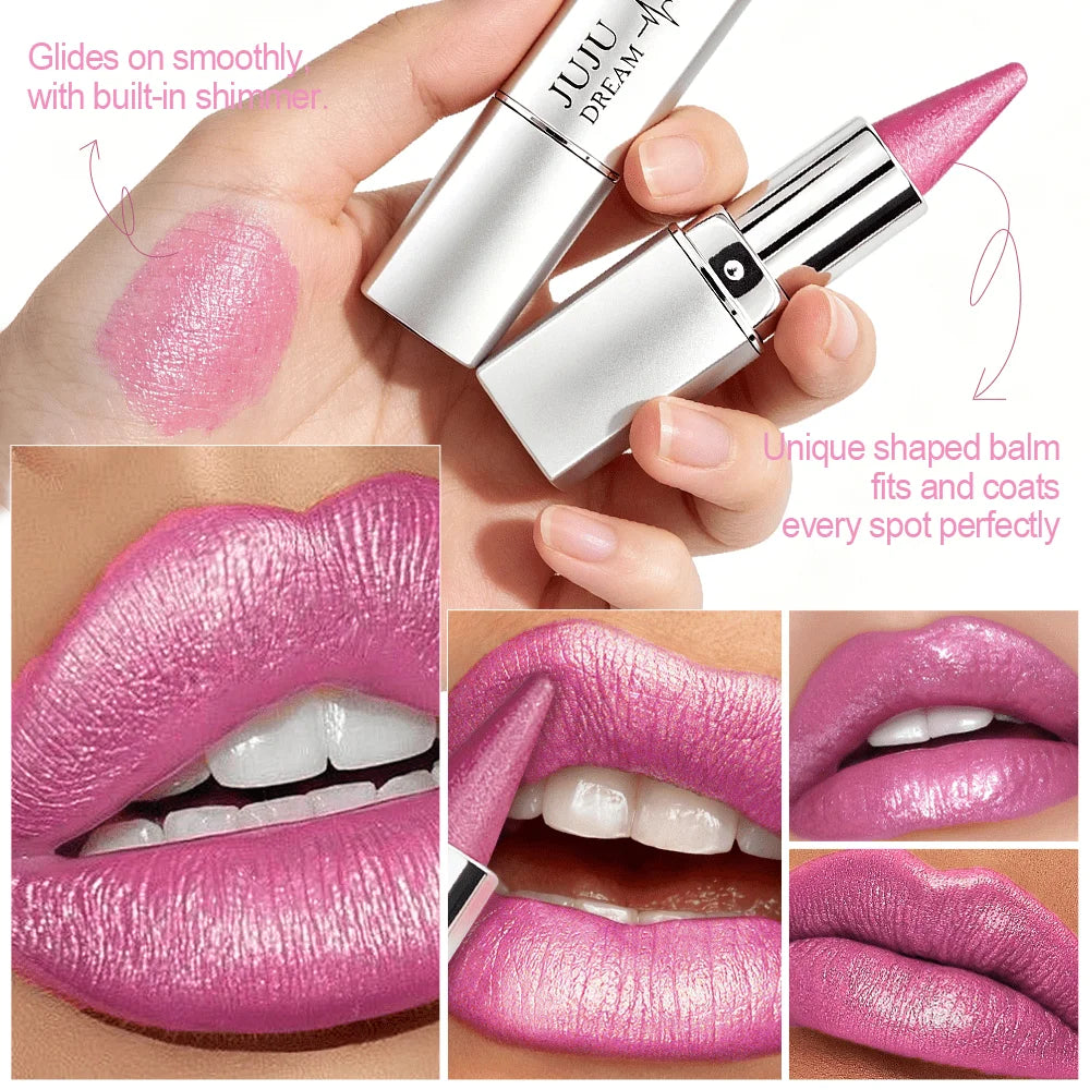 JUJU DREAM Elegant Pink Glitter Lipstick, Pearlescent Metallic Shine, Waterproof Long-Wear Lip Makeup for Women Zpaxo