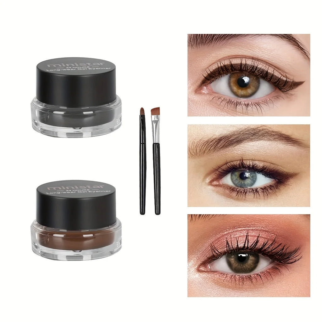 2pcs/set,Eyeliner Gel & Eyebrow Pomade,Waterproof Sweatproof Smudge Proof Long-lasting,Dual Color,Easy To Apply Eye Makeup Kit Zpaxo