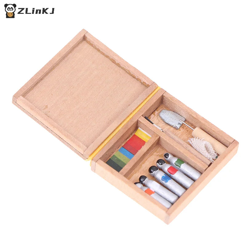 ▶1:12 Dollhouse Miniature Artist Paint Pen Wood Box Model Toys Dolls Accessories Zpaxo
