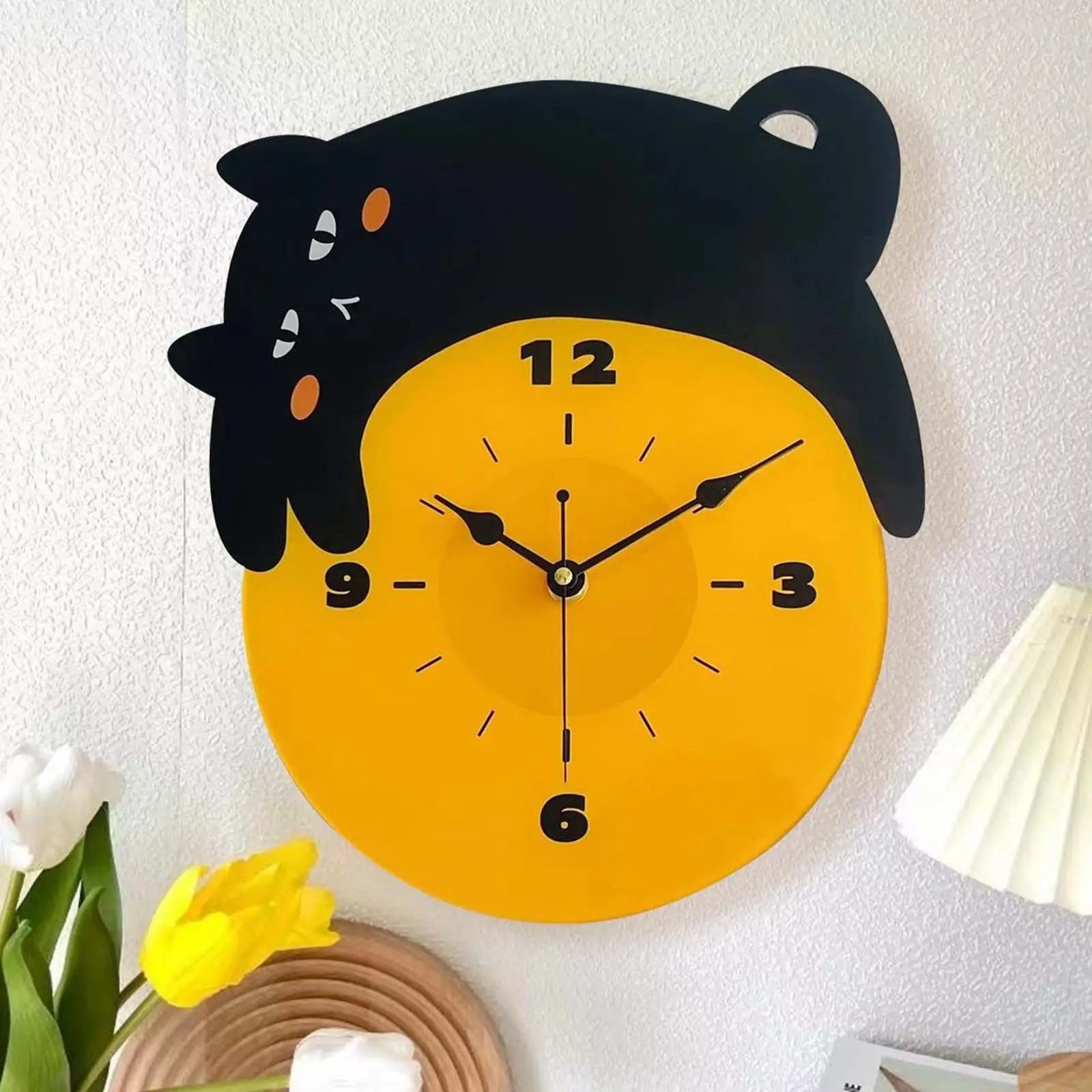 Cat Wall Clock Cute Black Arabic Numbers Housewarming Non Ticking Analog Clock for Bathroom Home Dining Room Kitchen School Zpaxo