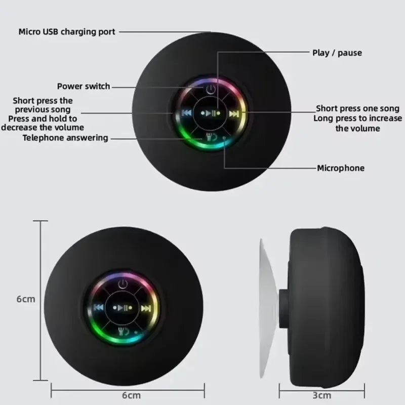 Mini Portable Bluetooth Audio IPX4 Waterproof Led Lights Bathroom Zpaxo