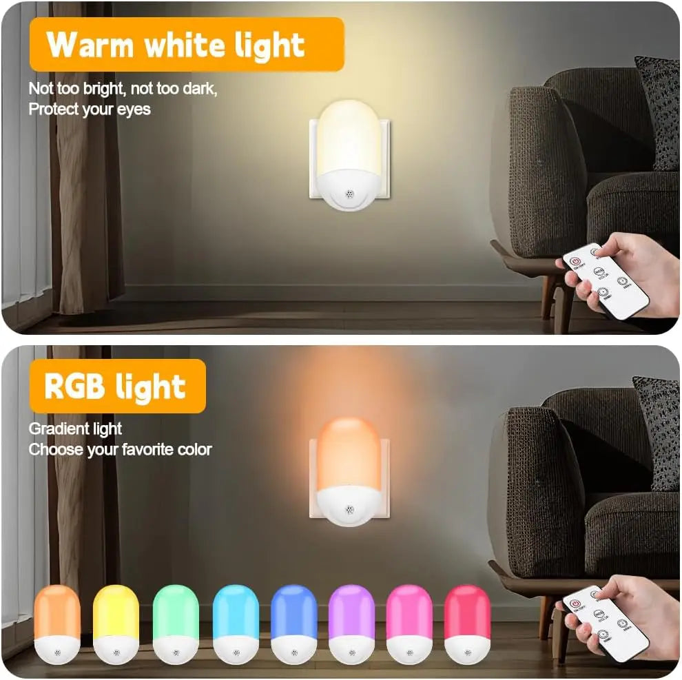 Plug in Night Light, Plug in Wall with Dusk to Dawn Sensor 0.5W Warm White RGB Night Light for Kid Bedroom, Bathroom, Stair Zpaxo