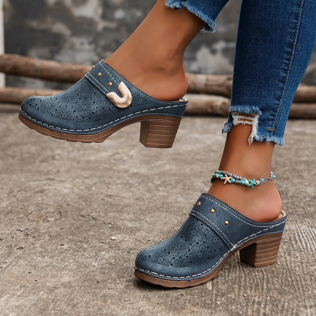 Women Slippers Chunky Heels Platform Sandals Height Increase Lady Zpaxo Navy blue 39