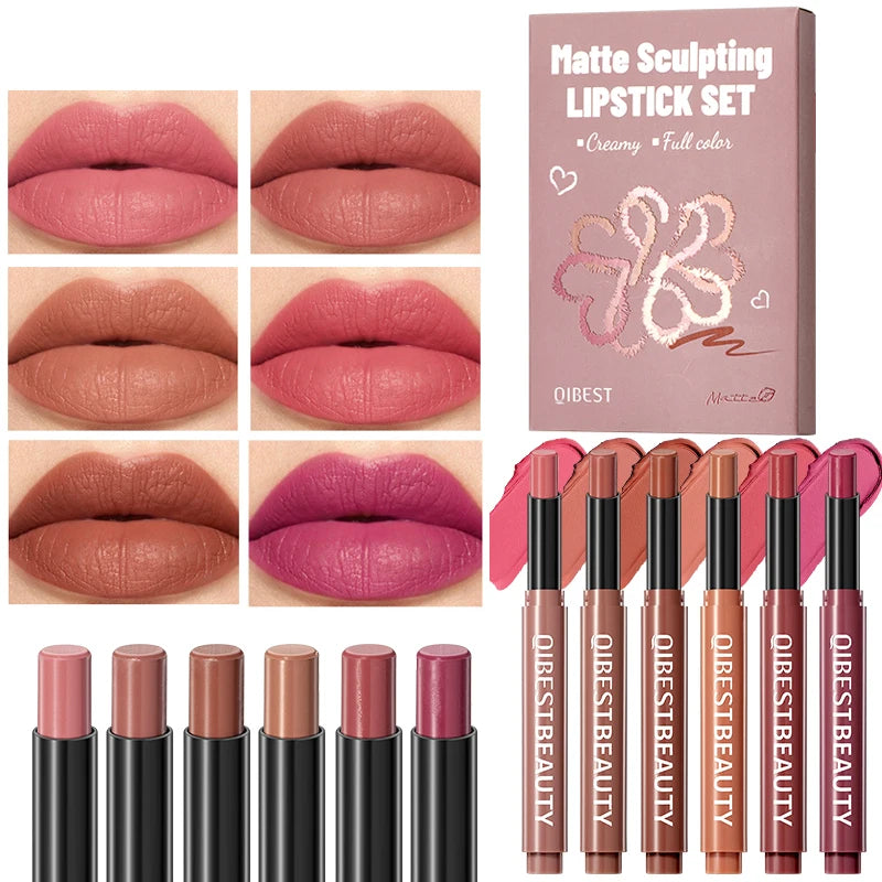 6-Pack Velvet Lip Gloss Long-lasting Rendering Non-stick Matte Zpaxo