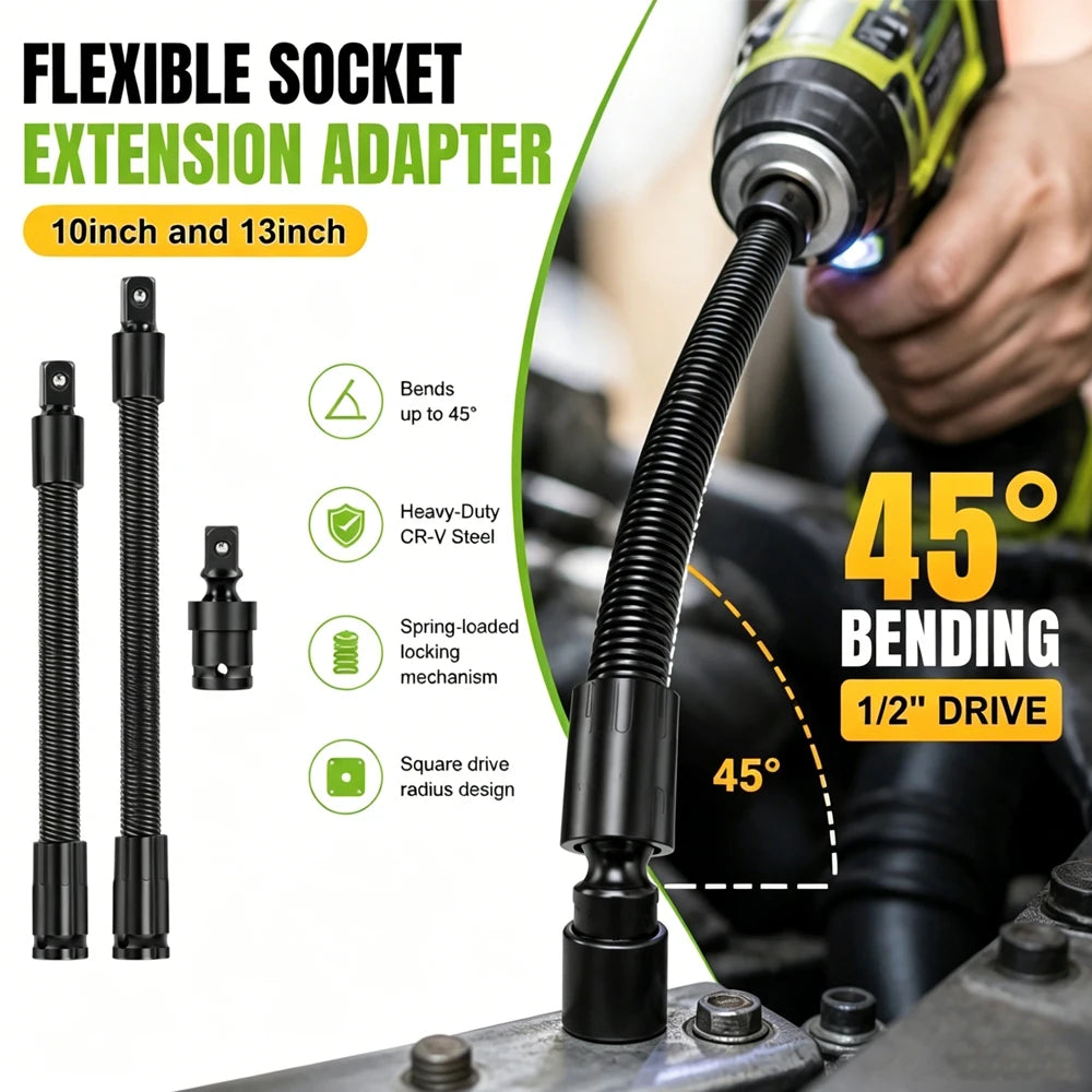 1/2 Flexible Shaft Extension Bar Socket Extender Chrome Vanadium Steel Ratchet Spring Bar for Automotive Repair in Tight Spaces Zpaxo