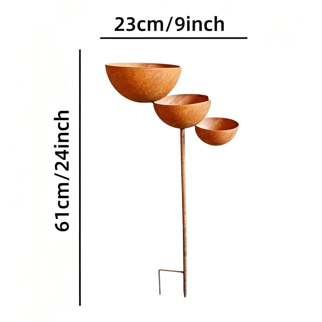 3-Layer Rain Catcher Garden Stake with Metal Stake Bird Bath and Bee Watering Station Garden Drinker for Outdoor Yard Art Decor Zpaxo