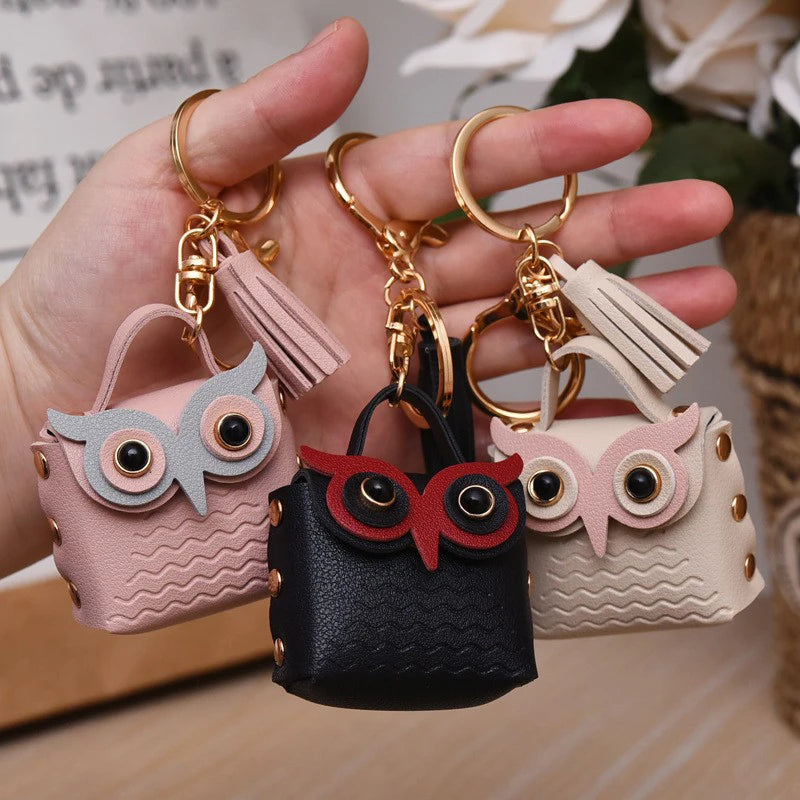 Owl Coin Purse Keychain – Mini PU Leather Bag Pendant Wallet