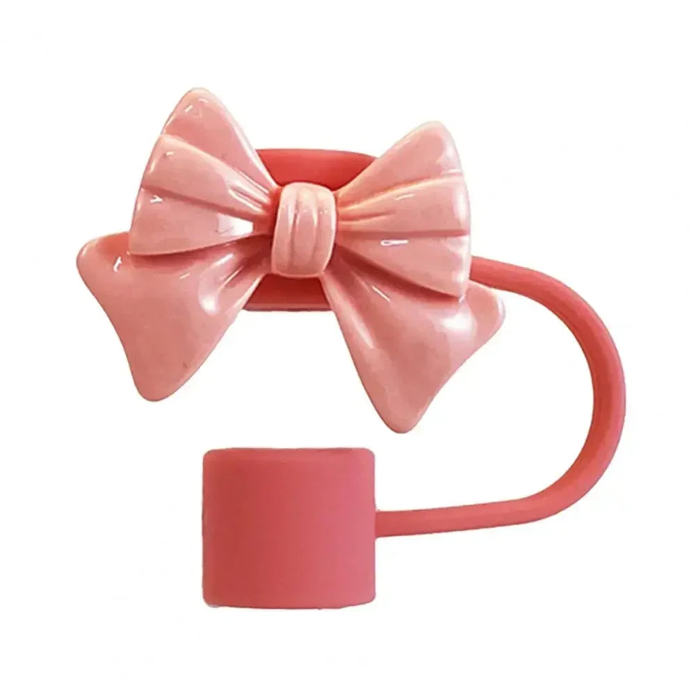 New Cute Bow Straw Cap Covers Silicone Straw Toppers Cap For Stanley Cups Accessories Straw Dust Cap For 10mm Diameter Straws YU Zpaxo Dark Pink