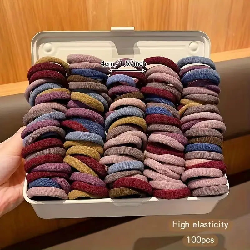 100pcs Seamless Elastic Headbands – Durable Ponytail Holders for Women & Teens, Assorted Colors Zpaxo