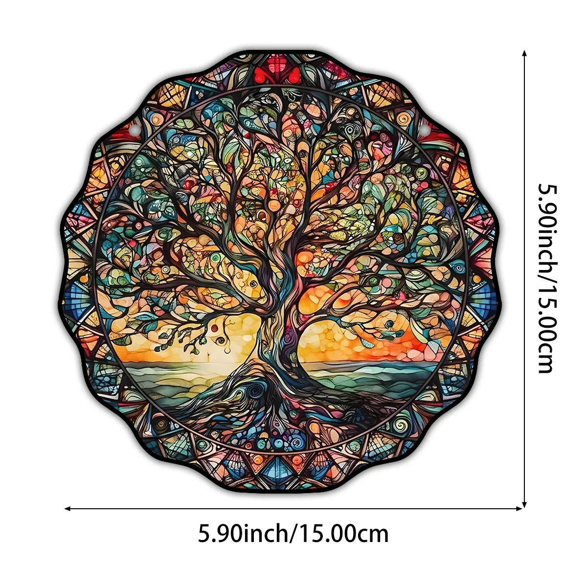 Tree Life Wall Art Decor Sun Hanging Sign Round Indoor Outdoor Window