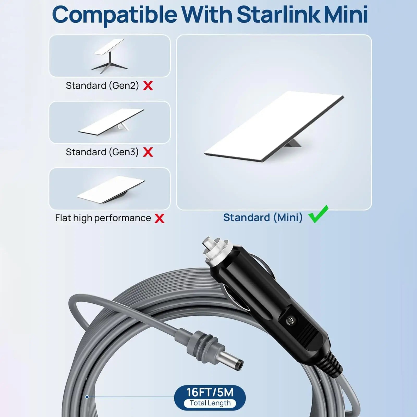 Suitable For Starlink Mini Car Charging Socket Power Supply 12V DC Male Cable With Red Light Display Waterproof Extension Cable Zpaxo