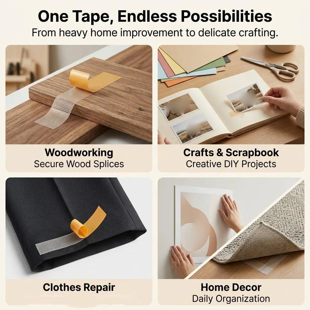 Yellow Double-Sided Mesh Tape 3cm x 10m – Waterproof Carpet Tape