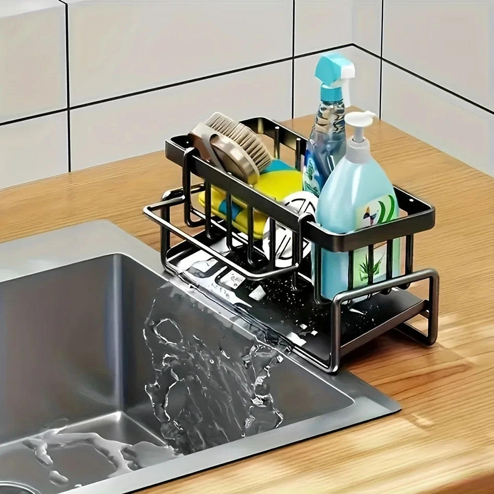 Sponge Holder for Kitchen Sink, Auto Draining Kitchen Sink Organizer, Sink Caddy with Removable Brush Holder Zpaxo