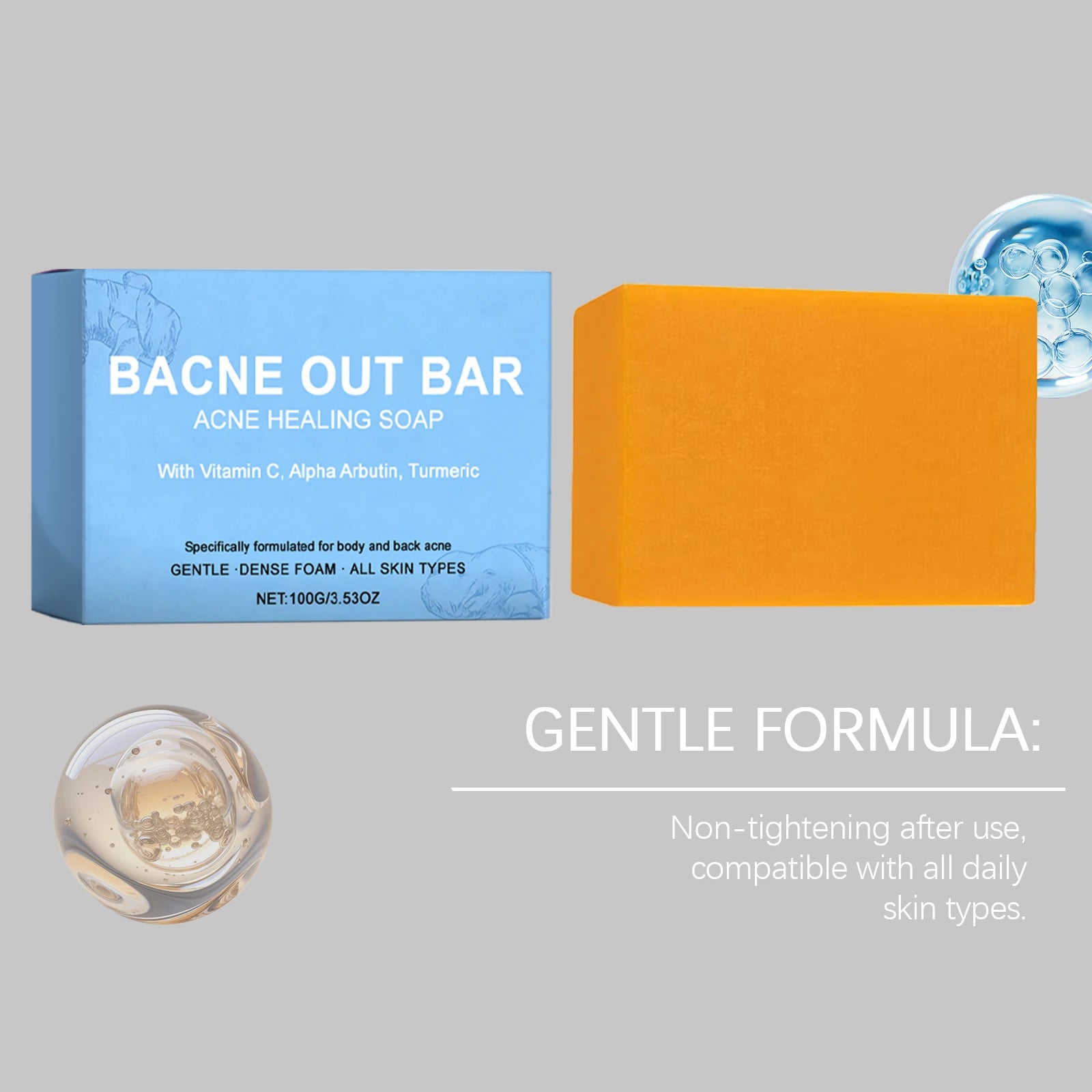 Natural Turmeric Soap Bar for Acne with Vitamin C Alphaarbutin,Acne Treatment Bar Soap Exfoliating Cleanser for Body Face Care Zpaxo