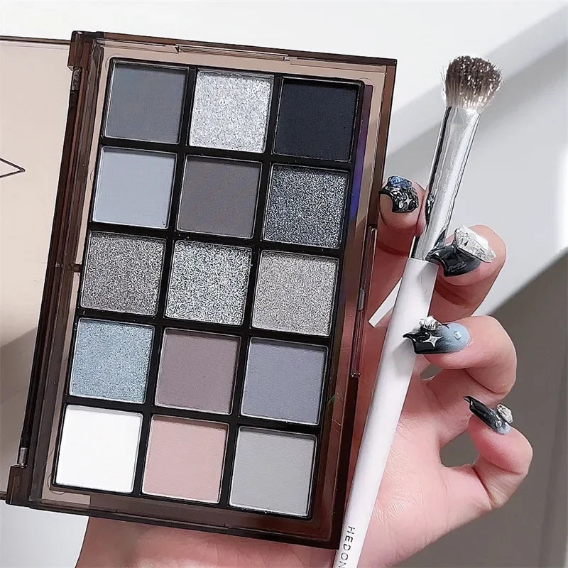 15Colors Cool Toned Eyeshadow Palette Black Smokey Eye Glitter Shadow