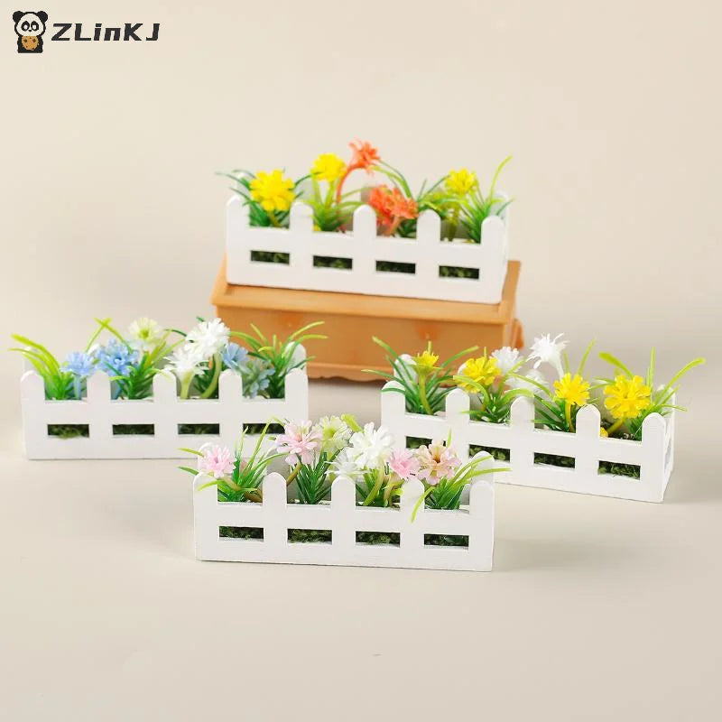 ▶1Pcs Pretend Play Toy 1:12 Scale Dollhouse Simulated Flower Fence Decor Garden Lifelike Artificial Miniature Potted Plants Zpaxo